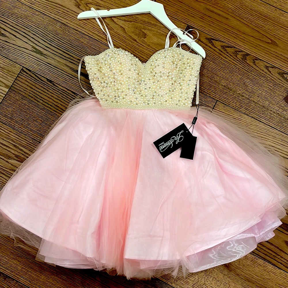 La femme prom dress cocktail party mini princess dress pale pink pearl 2